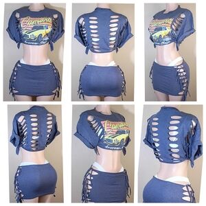 Blue Custom Corvette Tshirt Skirt Set